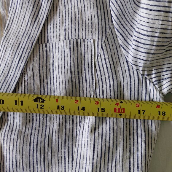 Anthropologie Cartonnier 100% linen Navy White Beachy Pin Stripe blazer, Sz 6 - Picture 6 of 10
